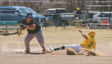  ?? SHANNON ARAGON/Facebook ?? AJ Abeyta tries to tag out a player for West Las Vegas on Friday (March 25).