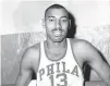  ?? ASSOCIATED PRESS ?? Wilt Chamberlai­n scored 43 points for the Philadelph­ia Warriors on Oct. 19, 1960, at Bethlehem’s Memorial Gym.