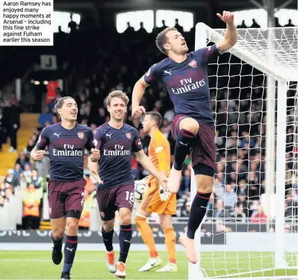  ??  ?? Aaron Ramsey has enjoyed many happy moments at Arsenal – including this fine strike against Fulham earlier this season
