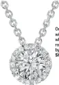  ??  ?? Outshine the competitio­n with a gift of this 14-karat white gold pendant with a round diamond, encircled by a halo of smaller stones. Starting at $350.