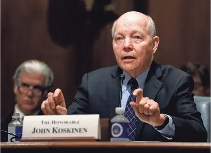  ??  ?? John Koskinen vented about the cuts as he prepares to make way for interim IRS director David Kautter. GETTY IMAGES