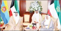  ??  ?? HH the Amir with Minister of Commerce and Industry Khalid Al-Roudhan.