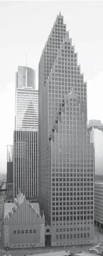  ?? PM Realty Group ?? Bank of America Center, a 56-story, 1.2 million-squarefoot building at 700 Louisiana in the Theater District, was designed by architects Philip Johnson and John Burgee. Developed by Hines, the building was completed in 1983.