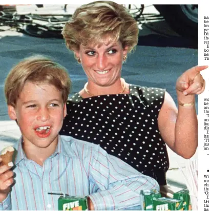  ??  ?? ‘I give thanks that I was lucky enough to be her son’: Prince William, aged eight, with Princess Diana, 29, at The Cirque du Soleil at the South Bank, London, in August 1990