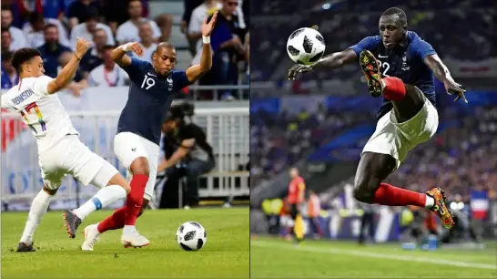  ??  ?? Djibril Sidibé et Benjamin Mendy ont été en difficulté contre les USA. Les deux latéraux ont connu, cette saison, des blessures qui expliquent, sans doute, leur baisse de forme actuelle. Comment seront-ils face à l’Australie, samedi, pour le premier...