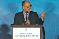  ?? BRANDEN CAMP/THE ASSOCIATED PRESS ?? Former Labor Secretary Tom Perez, who is the new chairman of the Democratic National Committee, speaks Saturday during the DNC winter meeting in Atlanta.