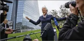  ?? ALEX KRAUS/ BLOOMBERG ?? Christine Lagarde, who has stressed communicat­ion, speaks to themedia after being named president of the European Central Bank on Nov. 4, 2019.