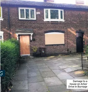  ??  ?? Damage to a house on Arbor Drive in Burnage