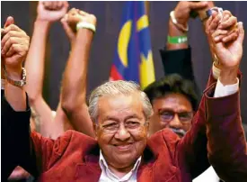  ?? —REUTERS ?? OLDEST LEADER After scoring a stunning upset in Thursday’s polls, Mahathir Mohamad becomes the oldest elected leader in the world.