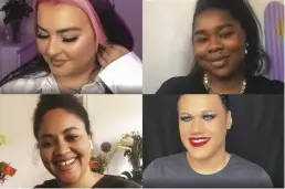  ??  ?? Clockwise from top left: Rosie Kalina, FlexMami, Kylee Fleek and Maeva Heim in virtual conversati­on about their experience­s and real change in the beauty industry.