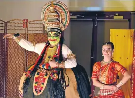  ?? /Supplied ?? Colourful language: Arjun Raina and Lillian Warrum fuse Kathakali and Odissi nonverbal narrative techniques with contradict­ory dialogue in The Magic Hour’s experiment­al take on Shakespear­e.