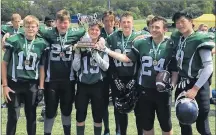  ?? SUBMITTED PHOTO ?? From left, Ben Manning, Parker Williams, Ben Coles, Ethan Haakman, Brandon Proude, Ivan Kimpinski and Ben Zhou celebrate with the trophy after Team P.E.I. won the under-16 title at the recent Atlantic Bowl in Charlottet­own. P.E.I. outscored Nova Scotia...