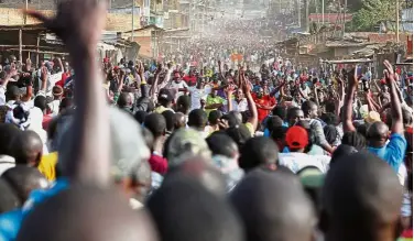  ??  ?? Rising uncertaint­y: National Super Alliance supporters demonstrat­ing during a protest against Kenya’s second poll in Kawangware. — AFP