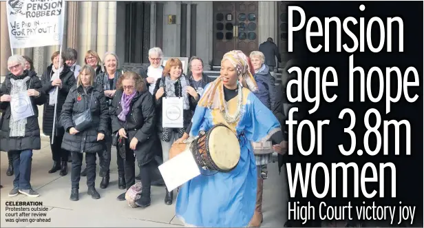  ??  ?? CELEBRATIO­N Protesters outside court after review was given go-ahead