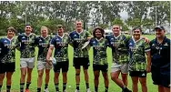  ?? ?? Stags training with the Highlander­s, from left, Jack Taylor, Marty Banks, Scott Gregory, Hayden Michaels, Josh Bekhuis, Isaac Te Tamaki, Ethan de Groot, Jacob Payne, with coach Clarke Dermody.
