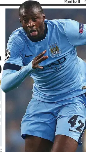  ??  ?? Blue genie: Manchester City will miss Toure’s giant talent
GETTY IMAGES