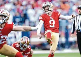  ?? Scott Strazzante/ The Chronicle ?? San Francisco’s Robbie Gould kicked four field goals, missing none, in the 49ers’ win over Dallas at Levi’s Stadium. He has not missed a kick in the postseason over his 18-year NFL career.
