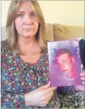  ??  ?? Tony’s mother, Sally, with a picture of her son; above, left, James Moxey, left, with Tony Woodmansee; left, parents Tony and Sally Woodmansee at the inquest into their son’s death