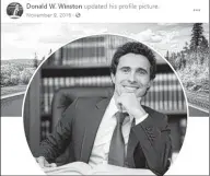  ??  ?? The profile picture for the Facebook account of a user named Donald W. Winston uses a stock image of a smiling lawyer.