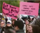  ?? Tyler Sizemore / Hearst Connecticu­t Media ?? Abortion rights advocates attend a rally at the Ruth Steinkraus Cohen Bridge in Westport last month.