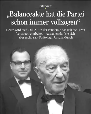  ?? FOTO: BUNDESPRES­SEAMT/DPA ?? Sie prägten Deutschlan­d als CDU-Kanzler: Helmut Kohl (links) und Konrad Adenauer.