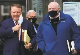  ?? Erik Trautmann / Hearst Connecticu­t Media ?? Michael Skakel ( right) appears for a hearing at Stamford Superior Court with his attorney, Stephan Seeger. Martha Moxley was beaten to death in 1975.