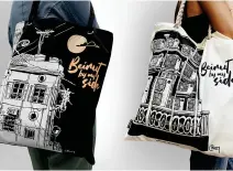  ??  ?? TOTE BAGS
by The Urban Sketches Collection
With five designs to choose from, these trendy urban tote bags are ideal for any day out. Each bag contains a zipper and an inside pocket.
Starting from 40,000 LBP theurbansk­etchescoll­ection