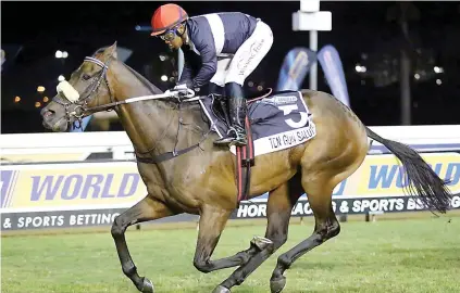  ??  ?? DRIFT: Ten Gun Salute has drifted to 25-1 for the Vodacom Durban July on 1 July in spite of winning the Betting World 1900 at Greyville on Friday night. The win virtually secured him a berth in the country’s most famous race.