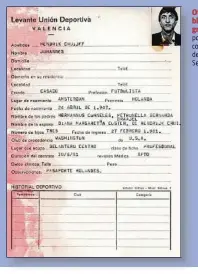  ??  ?? Otra vez de blau y grana. Cruyff osa con sus ompañeros el Levante, en egunda
División en la temporada 1980-81. En su ficha, como Johannes Hendrik Cruijff, figura que procede del Washington [Diplomats] y que su esposa es Diana Margaretha Coster.