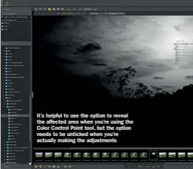  ??  ?? It’s helpful to use the option to reveal the affected area when you’re using the Color Control Point tool, but the option needs to be unticked when you’re actually making the adjustment­s