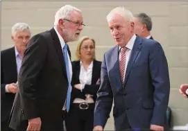  ?? Photo Michelle Cooper Galvin ?? Sinn Féin’s Martin Ferris, who retained his seat, chats with Jimmy Deenihan of Fine Gael who lost his.