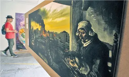  ?? ?? Mohammed Al Hawajris Zyklus „Guernica Gaza“ist eine der umstritten­en Arbeiten der Documenta – sie zieht Parallelen zwischen dem deutschen Luftangrif­f auf Guernica und Israels Siedlungsp­olitik.