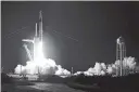  ?? JOHN RAOUX AP ?? A SpaceX Falcon 9 lifts off with four private citizens from Kennedy Space Center on Wednesday.