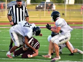  ?? (Pine Bluff Commercial/I.C. Murrell) ?? White Hall sophomore linebacker Marshon Jordan (21), pictured in an August scrimmage against Stuttgart, led the state in tackles for much of the season. He currently ranks second with 76.