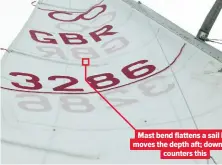  ??  ?? Mast bend flattens a sail but moves the depth aft; downhaul counters this