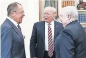  ?? AFP/ GETTY IMAGES ?? President Trump speaks with Russian Foreign Minister Sergey Lavrov, left, and ambassador Sergey Kislyak during a meeting at the White House on May 10.