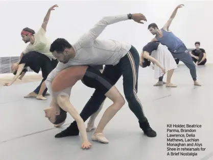  ??  ?? Kit Holder, Beatrice Parma, Brandon Lawrence, Delia Mathews, Lachlan Monaghan and Alys Shee in rehearsals for A Brief Nostalgia