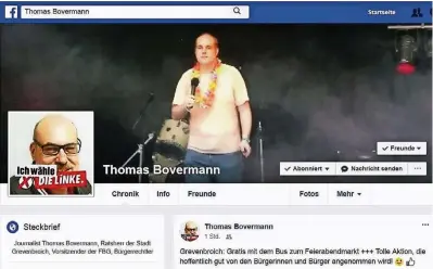  ?? ARCHIVFOTO: LBER ?? Thomas Bovermann, genannt Tom Bovi, macht krankheits­bedingt Kommunalpo­litik per Twitter und Facebook auch von zu Hause aus .