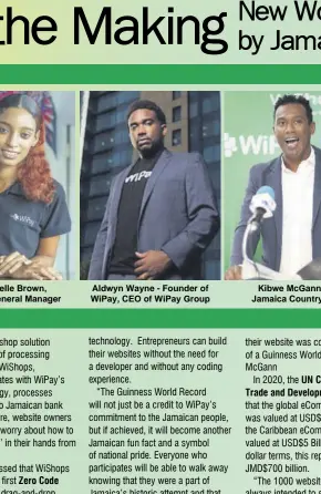  ??  ?? Aldwyn Wayne - Founder of Wipay, CEO of Wipay Group Christabel­le Brown, Wishops General Manager