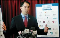  ?? TAP PHOTO/SCOTT BAUER ?? In this Jan. 30 file photo, Wisconsin Gov. Scott Walker speaks in Madison, Wis. The Trump administra­tion is considerin­g a plan that would allow states to require certain food stamp recipients to undergo drug testing, handing a win to conservati­ves...