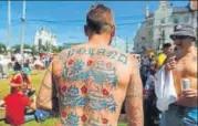  ?? REUTERS ?? An England fan sports a tattoo of his team in Russia.