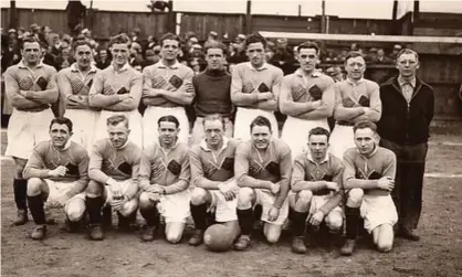  ?? Photograph: Kearny Scots ?? Kearny Scots take the field for a game during the 1930s.