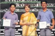  ??  ?? Principal DPS, Rohini with the winner students.