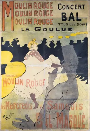  ??  ?? Inspired: Moulin Rouge: La Goulue by Toulouse-lautrec, above, and La Terrasse,Café d’harcourt by J D Fergusson, top left Genuinely great: Portrait of Toulousela­utrec by Charles Maurin, below, and Le Chat Noir by Théophile Steinlen, bottom left