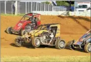  ?? SUBMITTED PHOTO - CARL HESS ?? Danny Buccafusca (#43) launches his mount out of turn four as he rocketed to the win in the 600Micro Sprint Mad Scramble, in the process securing himself a starting position in A Main later in the night.