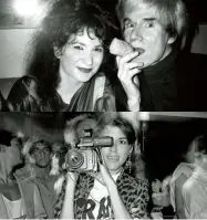  ??  ?? Top Warhol with author Tama Janowitz at a New York book dinner in 1986.Above Documentar­y maker and confidante Paige Powell at Limelight, August 1984