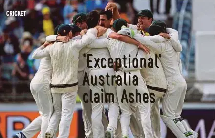  ?? AFP PIC ?? Australian players celebrate taking the Ashes series after winning the Third Test against England yesterday.