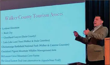  ??  ?? Duane Horton, CEO of Scenic Land Company and Canyon Ridge Resort developer, fielded questions about tourism in Walker County. (Messenger photo/Josh O’Bryant)