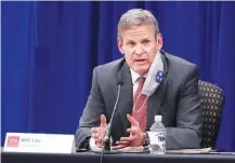  ?? AP PHOTO/ MARK HUMPHREY ?? Gov. Bill Lee speaks Tuesday during the Tennessee Higher Education Commission session of the state budget hearings in Nashville.