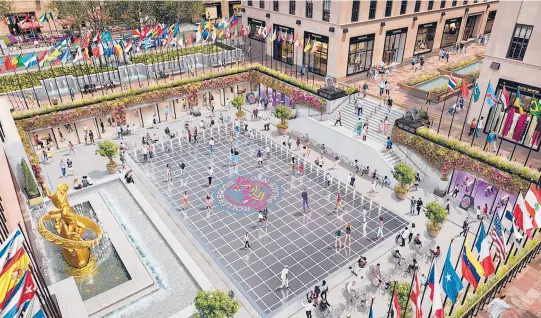  ?? IMAGEFICTI­ON FOR FLIPPER’S AND TISHMAN SPEYER ?? A rendering shows the new roller-skating rink at Rockefelle­r Center, scheduled to open on April 15.